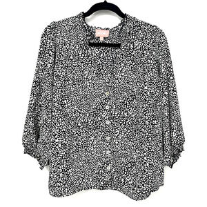 Show Me Your MuMu Black White Leopard Print Long Sleeve Blouse Womens M